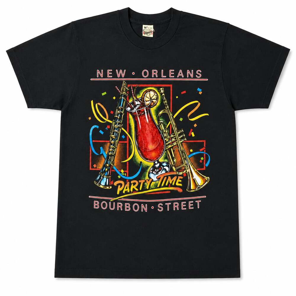 Vintage 80s New Orleans Bourbon Street Party Time T-Shirt Size M